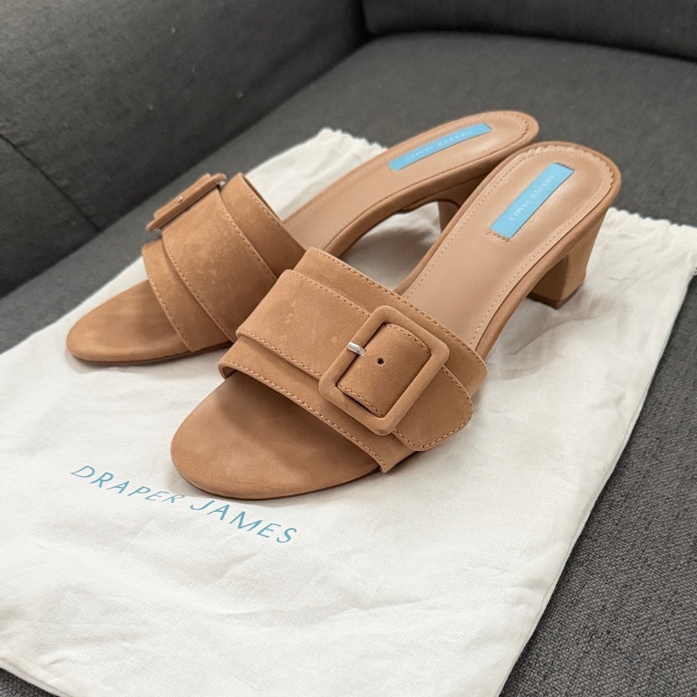 Draper James Tan Suede Buckle Mules